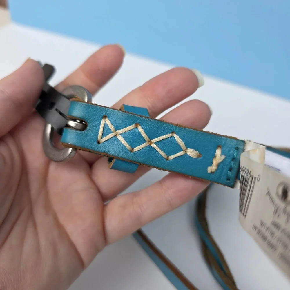 Lucky Brand Leather Belt Size XL Turquoise Blue Braided Southwestern Western